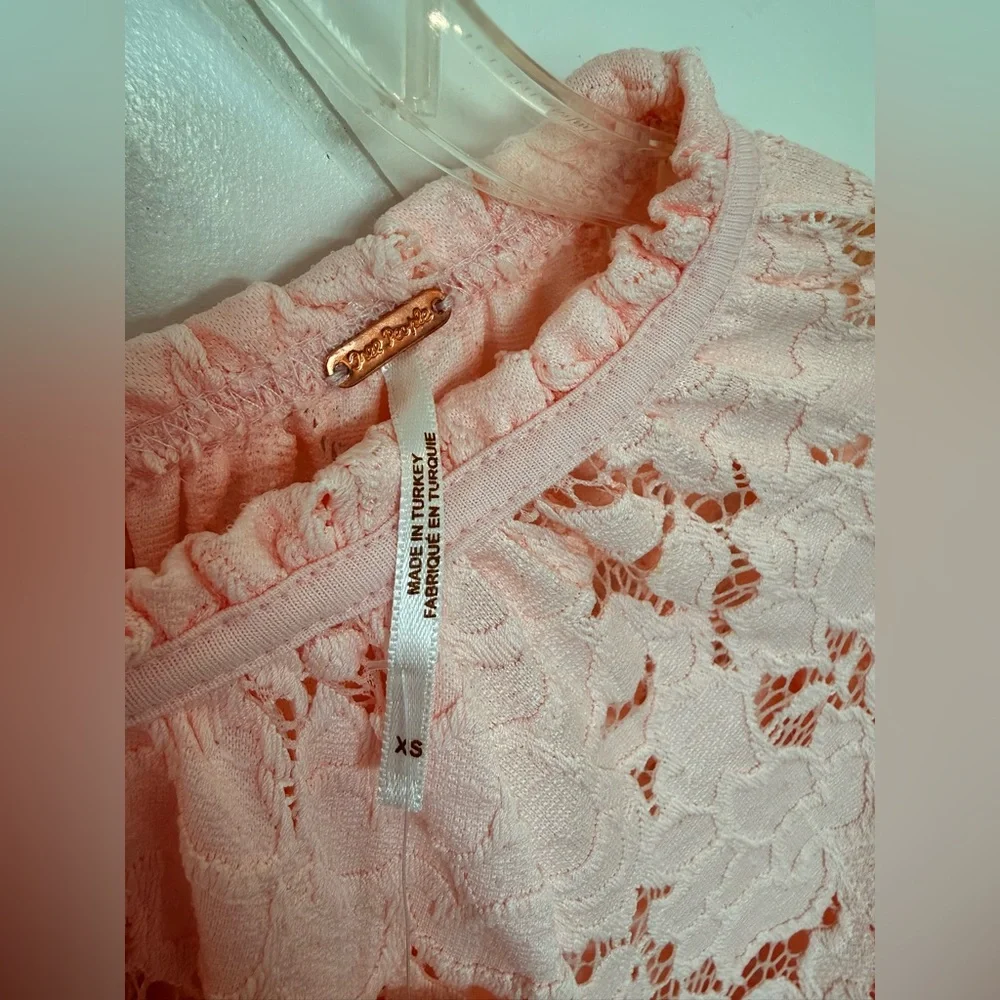 NWT Free People Olivia Lace Top blouse Edwardian sleeves Shirt XS powder pink